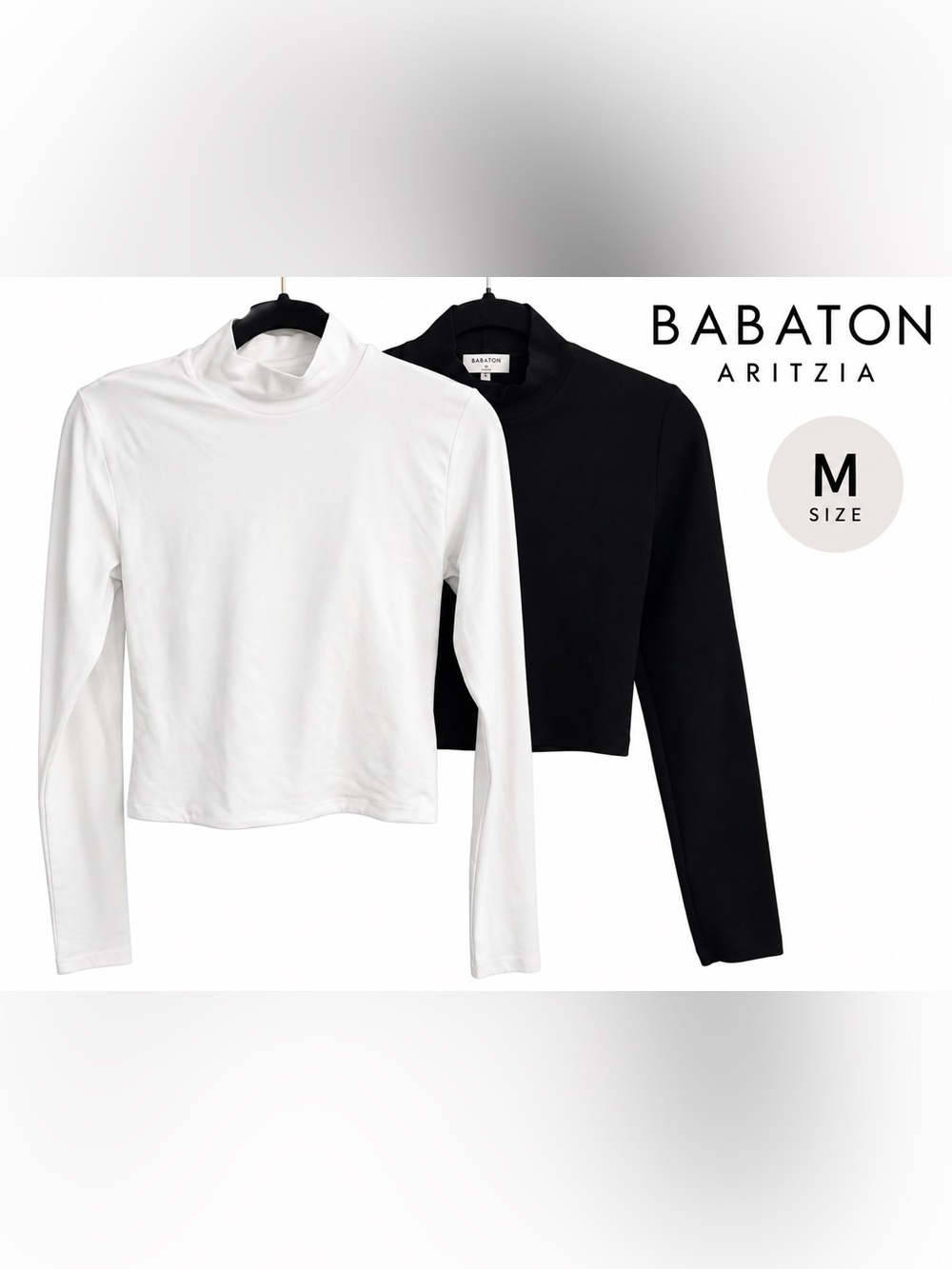 Aritzia Babaton Contour Mockneck Long Sleeve Tops Black White Bundle (2) Medium
